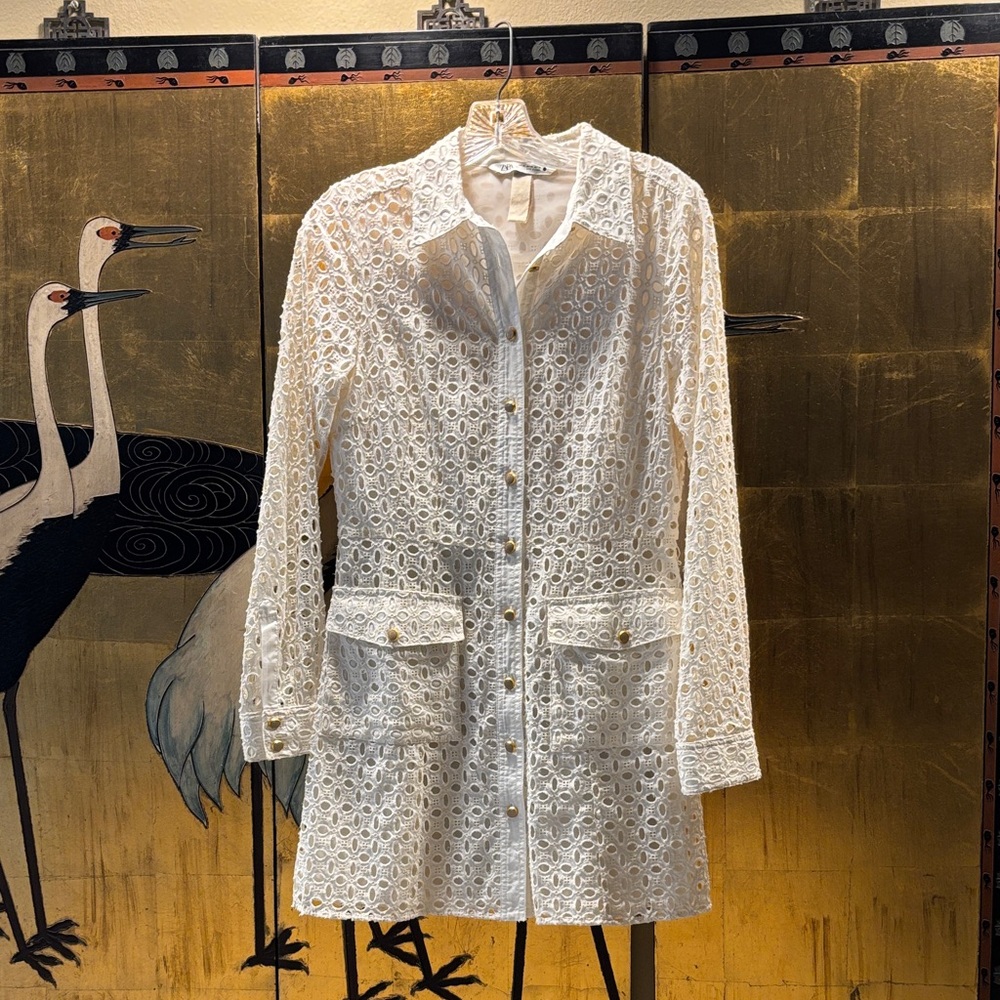 White Broderie Anglais Lace Button-Up Dress